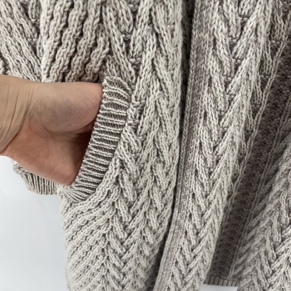 Aran Crafts Cardigan Sweater Women Ireland Merino Wool Neutral LONG Edge to Edge - Picture 5 of 16